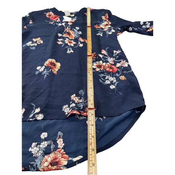 Navy Floral Long Sleeve Blouse Womens Size L - Picture 5 of 8